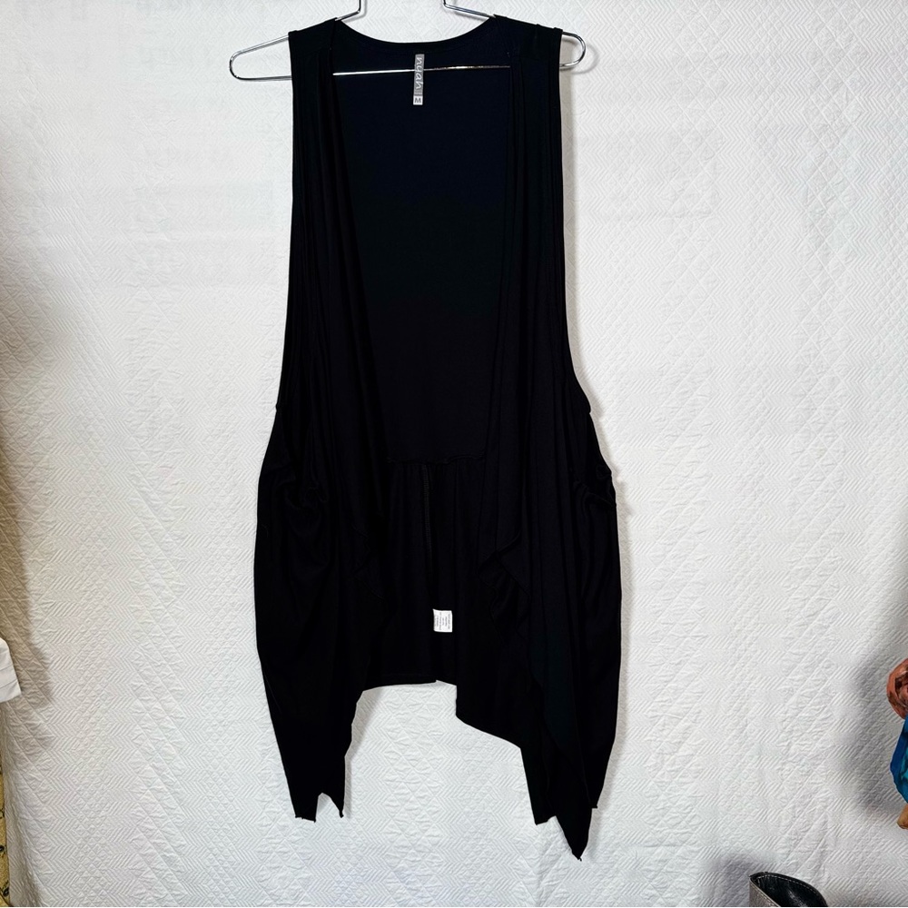 Nyah Jacket Black Long Vest Duster Asymmetric Ruched Layer Waterfall Medium